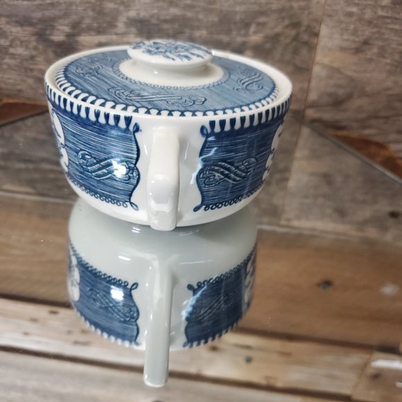 Currier & Ives Vintage Sugar Bowl & Lid - Picture 5 of 7